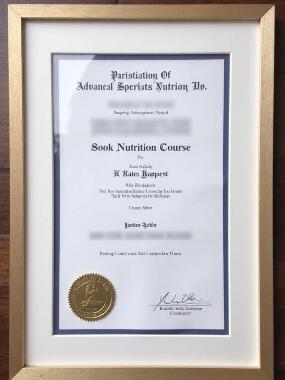 Attestato di partecipazione a un corso avanzato di nutrizione sportiva.