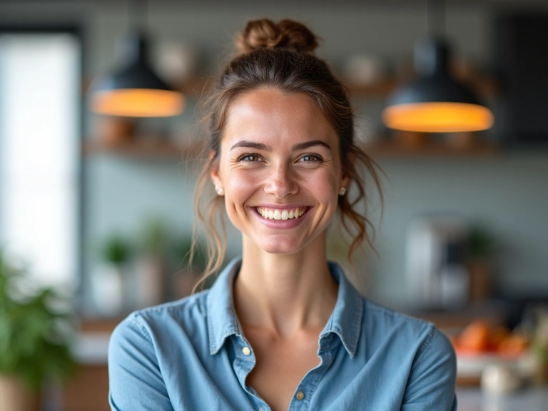 Ritratto professionale di un nutrizionista amichevole e competente in un ambiente moderno e pulito.