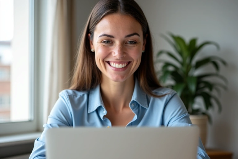 Donna che fa una videochiamata per una consulenza nutrizionale online con un computer portatile.